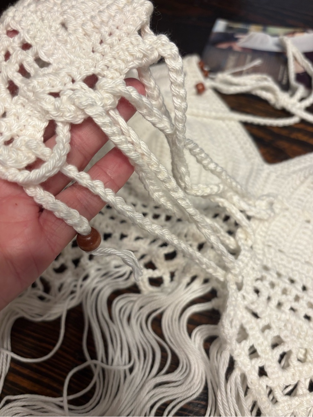 Crochet Fringe Halter Camisole Top - White - Picture 6 of 7